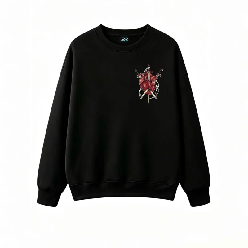 Buzo Cuello Redondo Algodón Estampado Corazón Daga Gótico Urbano Premium