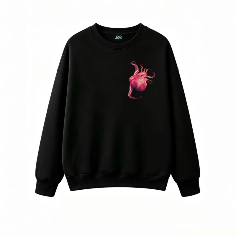 Buzo Cuello Redondo Algodón Estampado Corazón Pulpo Surrealista Casual