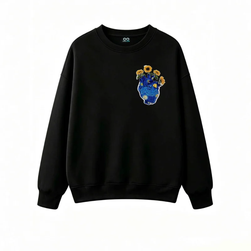 Buzo Cuello Redondo Algodón Estampado Corazón Van Gogh Girasoles Casual