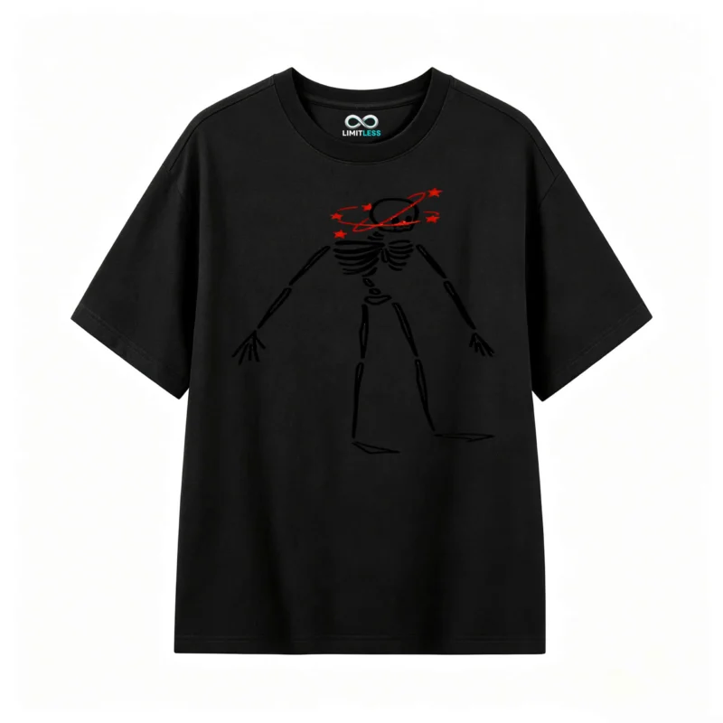 Remera Algodón Estampado Esqueleto Estilo Urbano Oversize