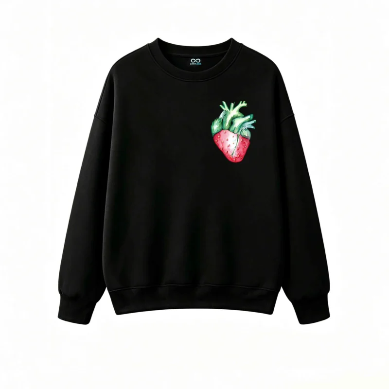 Buzo Cuello Redondo Algodón Estampado Corazón Frutilla Diseño Artístico