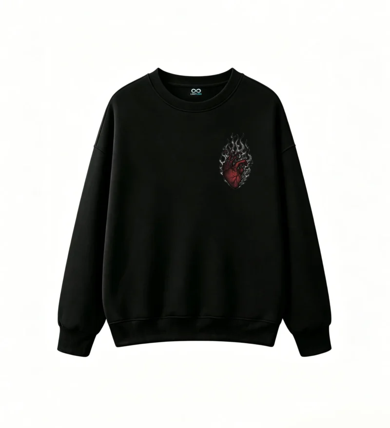 主图_1 Buzo Cuello Redondo Algodón Estampada Corazón Fuego Diseño Urbano Oversize