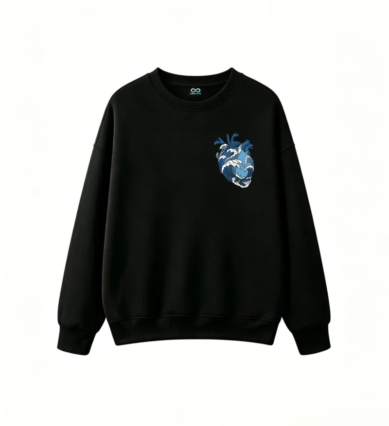 主图_1 Buzo Cuello Redondo Algodón Estampado Corazón Olas Estilo Urbano Oversize