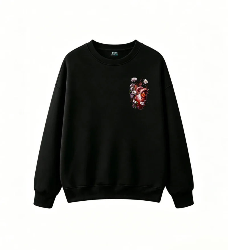 Buzo Cuello Redondo Algodón Estampado Corazón Floral Arte Urbano Premium