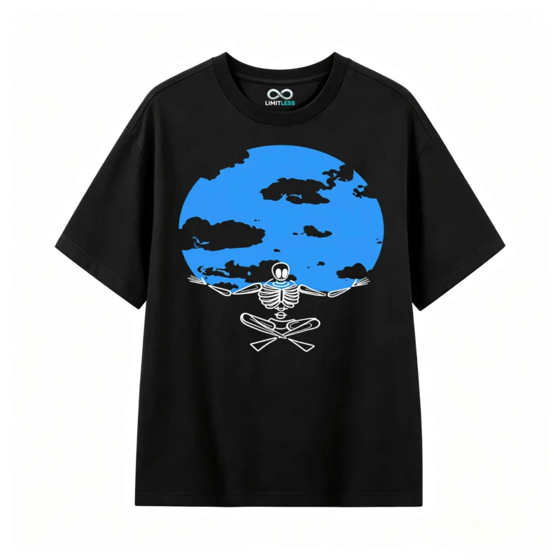 Remera Algodón Estampado Esqueleto Meditación Yoga Casual