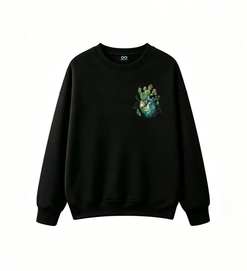 Buzo Cuello Redondo Algodón Estampado Corazón Cactus Diseño Artístico Premium