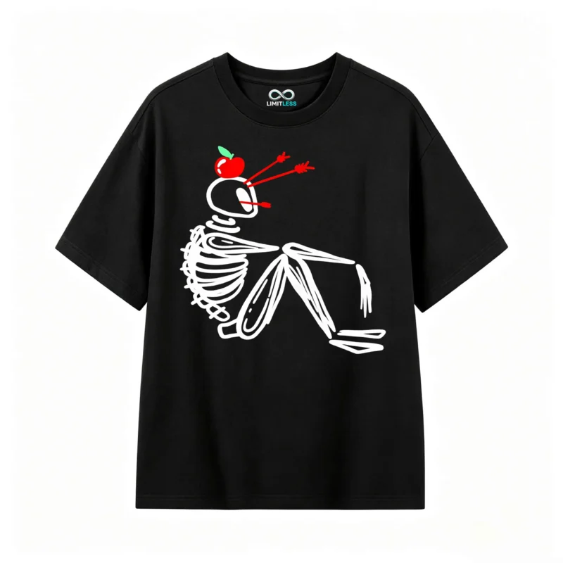 Remera Algodón Estampado Esqueleto Manzana Premium Oversize