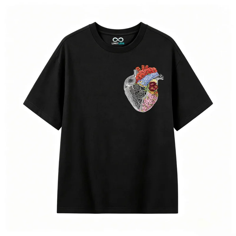 Remera Algodón Estampado Corazón Floral Diseño Artístico