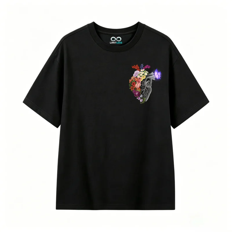 Remera Algodón Estampado Corazón Floral Diseño Artístico
