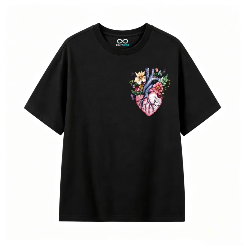Remera Algodón Estampado Corazón Floral Arte Botánico Full