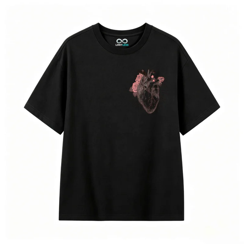 Remera Algodón Estampado Corazón Rosas Estilo Vintage Trendy