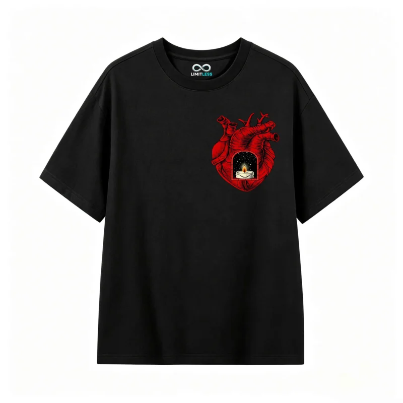 Remera Algodón Estampado Corazón Vela Diseño Artístico Premium
