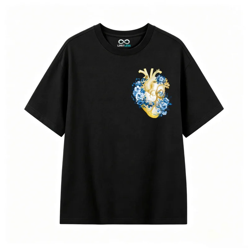 Remera Algodón Estampado Corazón Floral Diseño Artístico