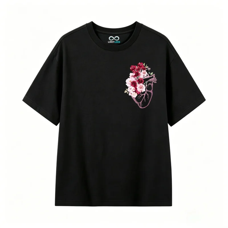 主图_1 Remera Algodón Estampado Corazón Flores Diseño Floral Premium