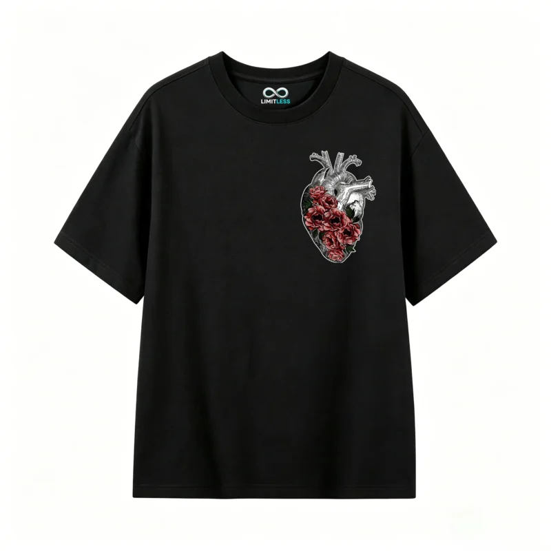 Remera Algodón Estampado Corazón Flores Tattoo Urbano Premium