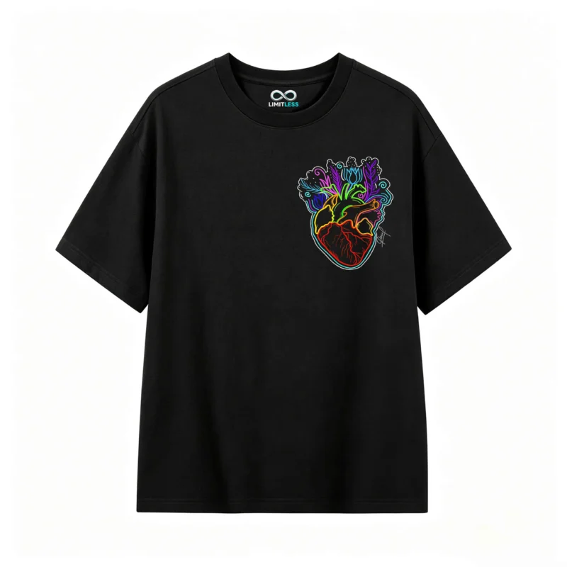 Remera Algodón Estampado Corazón Neón Flores Arte Urbano