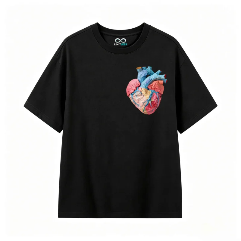 Remera Algodón Estampado Corazón Anatómico Origami Premium