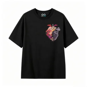 Remera Algodón Estampado Corazón Floral Diseño Artístico