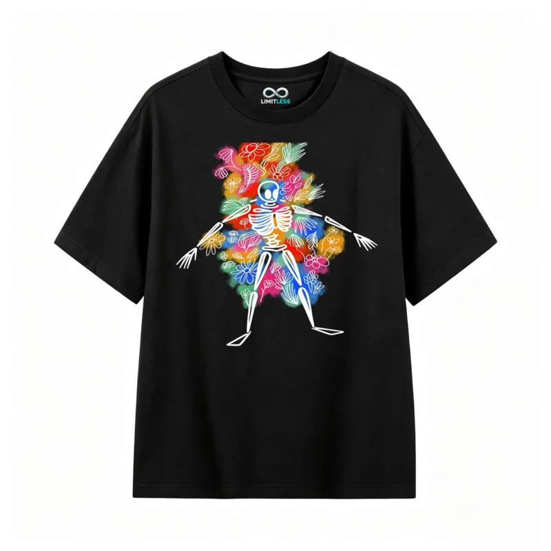 主图_1 Remera Algodón Estampado Esqueleto Flores Color Full Print