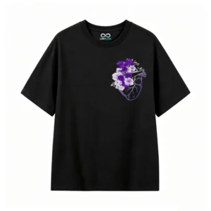 Remera Algodón Estampado Corazón Flores Violeta Premium