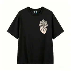 Remera Algodón Estampado Corazón Flores Diseño Artístico