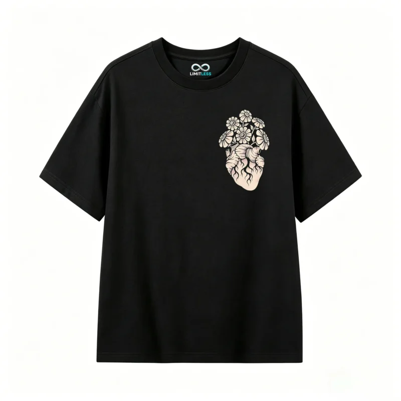 Remera Algodón Estampado Corazón Flores Diseño Artístico