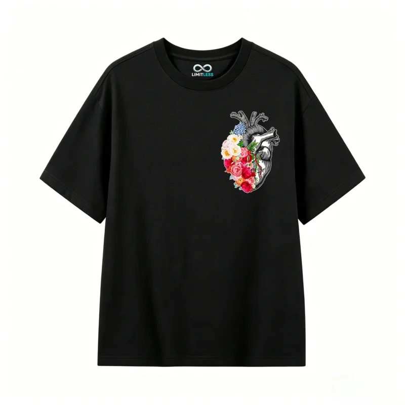 Remera Algodón Estampado Corazón Floral Arte Minimalista