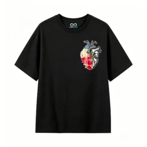 Remera Algodón Estampado Corazón Flores Diseño Artístico