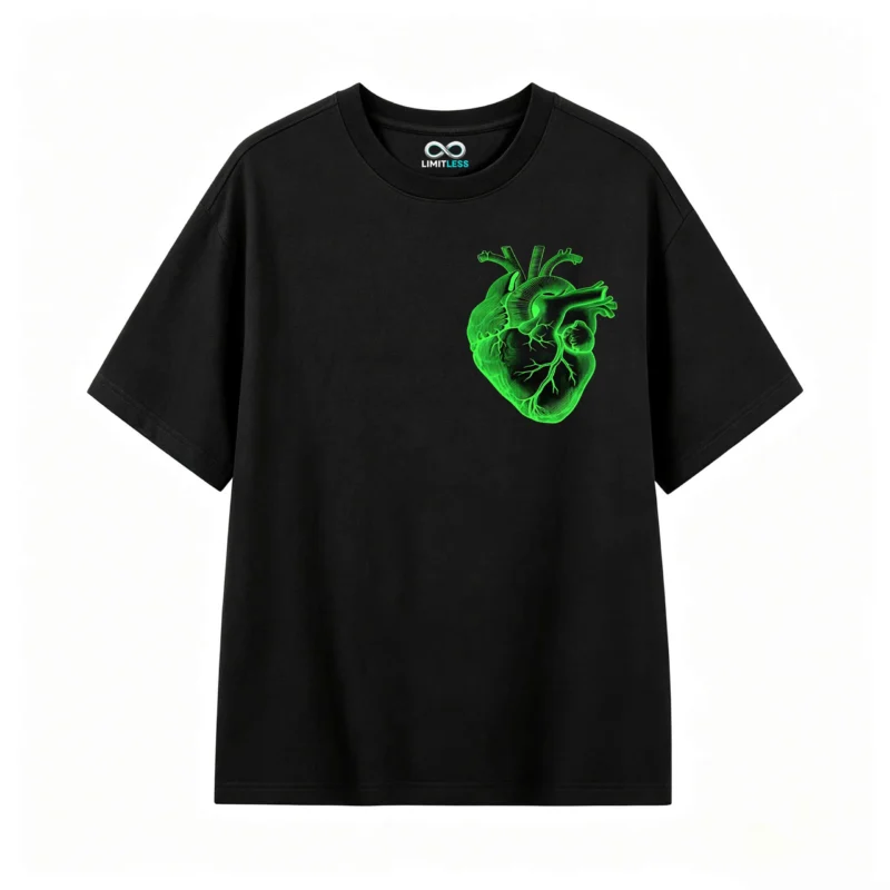 主图_1 Remera Algodón Estampado Corazón Neón Estilo Urbano Calidad