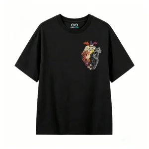 Remera Algodón Estampado Corazón Floral Arte Botánico Full