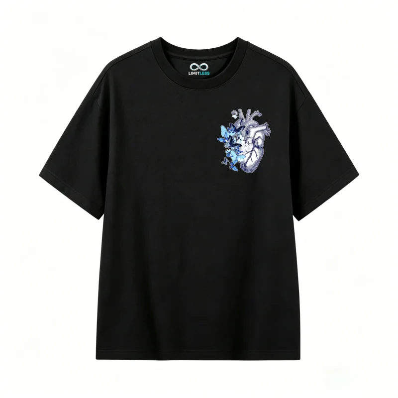 主图_1 Remera Algodón Estampado Corazón Mariposas Azul Oversize
