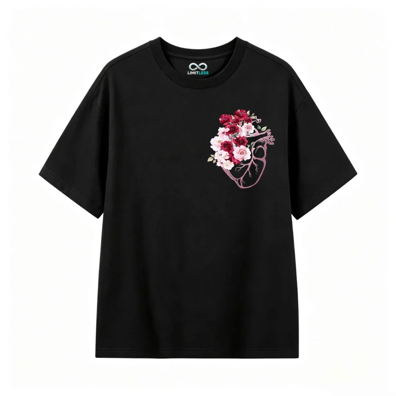 Remera Algodón Estampado Corazón Rosas Flores Diseño Arte