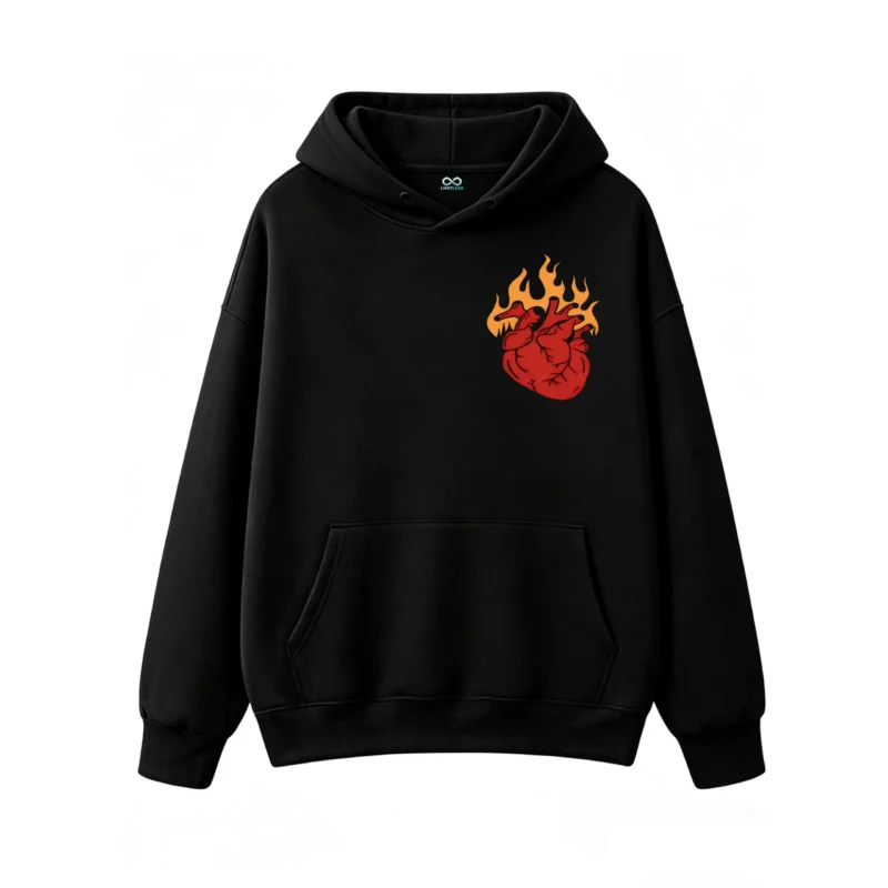 Buzo con Capucha Algodón Estampado Corazón Fuego Diseño Urbano Casual