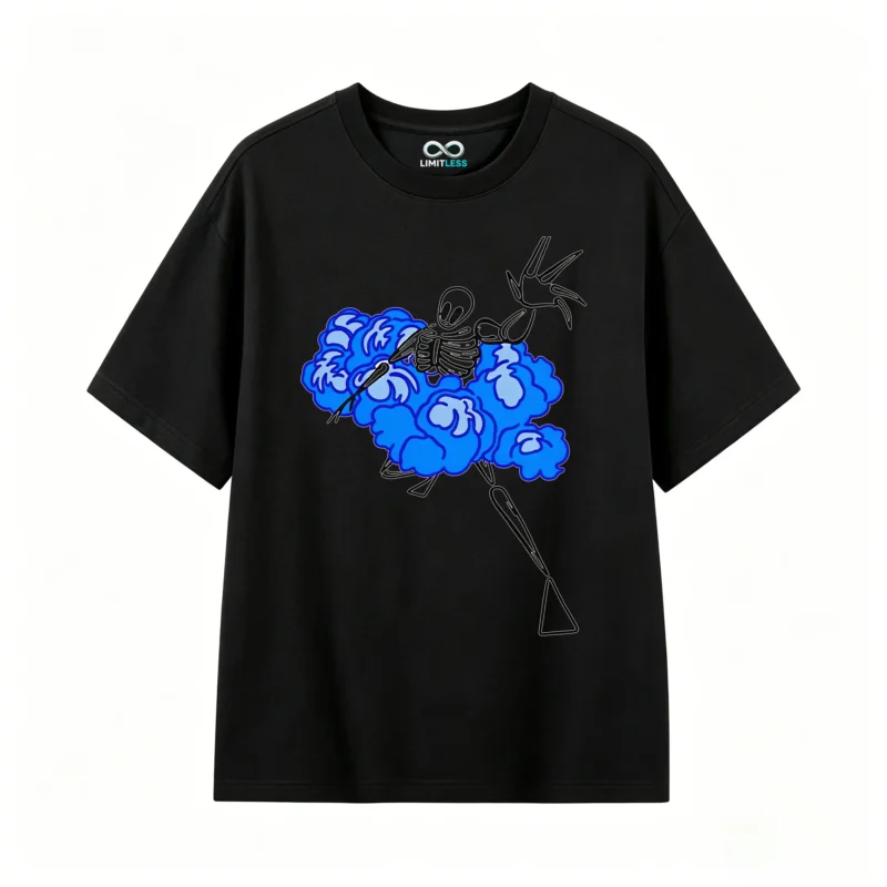 主图_1 Remera Algodón Estampado Esqueleto Nubes Azul Urbano Premium