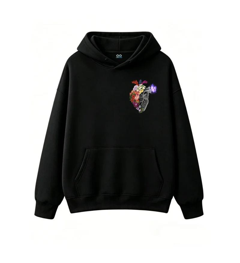 主图_1 Buzo con Capucha Algodón Estampado Corazón Floral Diseño Artístico