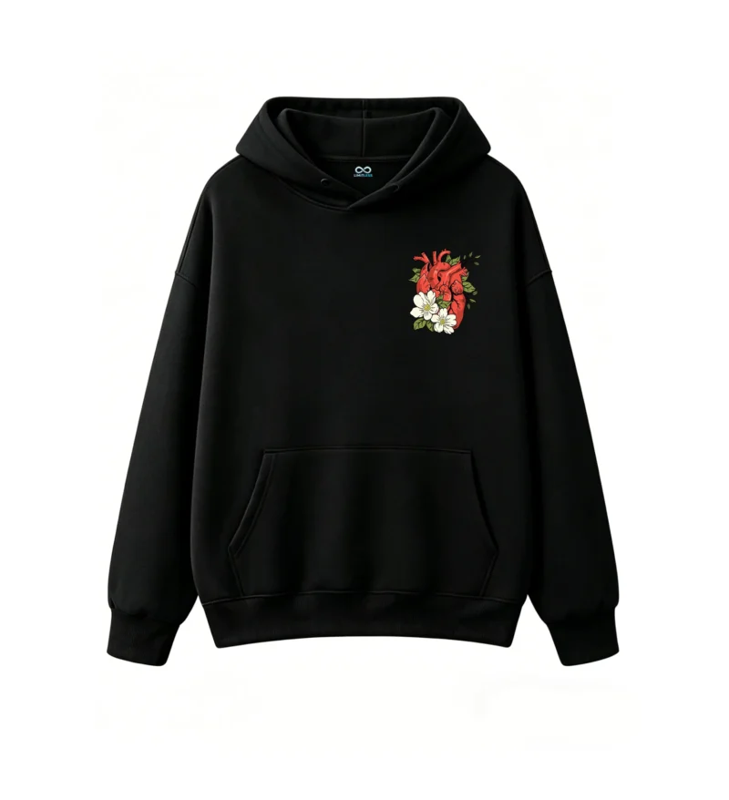 主图_1 Buzo con Capucha Algodón Estampado Corazón Anatómico Flores Diseño Art