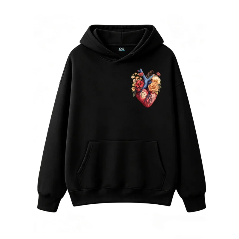 Buzo con Capucha Algodón Estampado Corazón Floral Diseño Artístico Premium