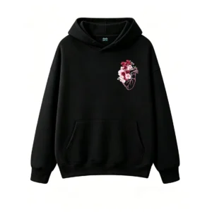 Buzo con Capucha Algodón Estampado Corazón Floral Arte Minimalista