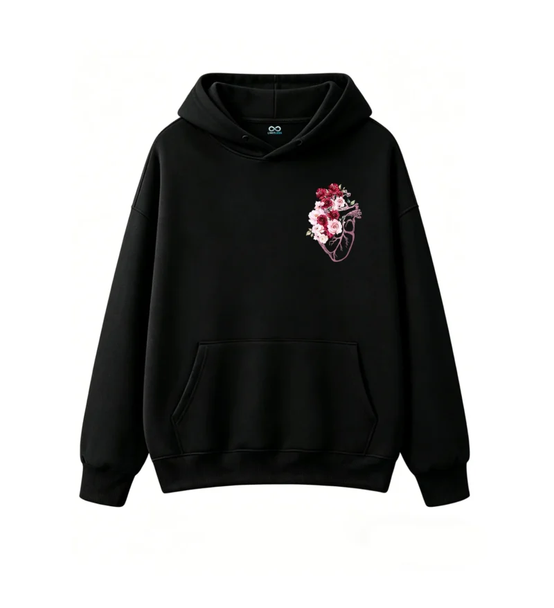主图_1 Buzo con Capucha Algodón Estampado Corazón Floral Arte Minimalista