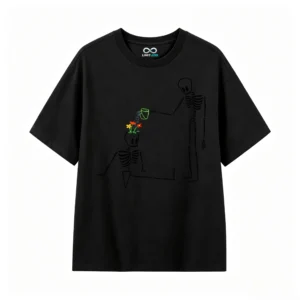 主图_1 Remera Algodón Estampado Esqueleto Flores Diseño Urbano