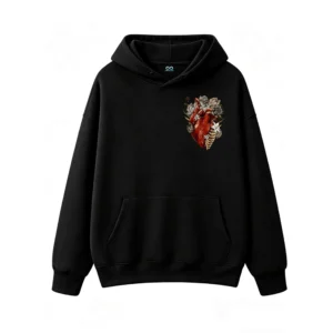 Buzo con Capucha Algodón Estampado Corazón Flores Estilo Gótico Moda