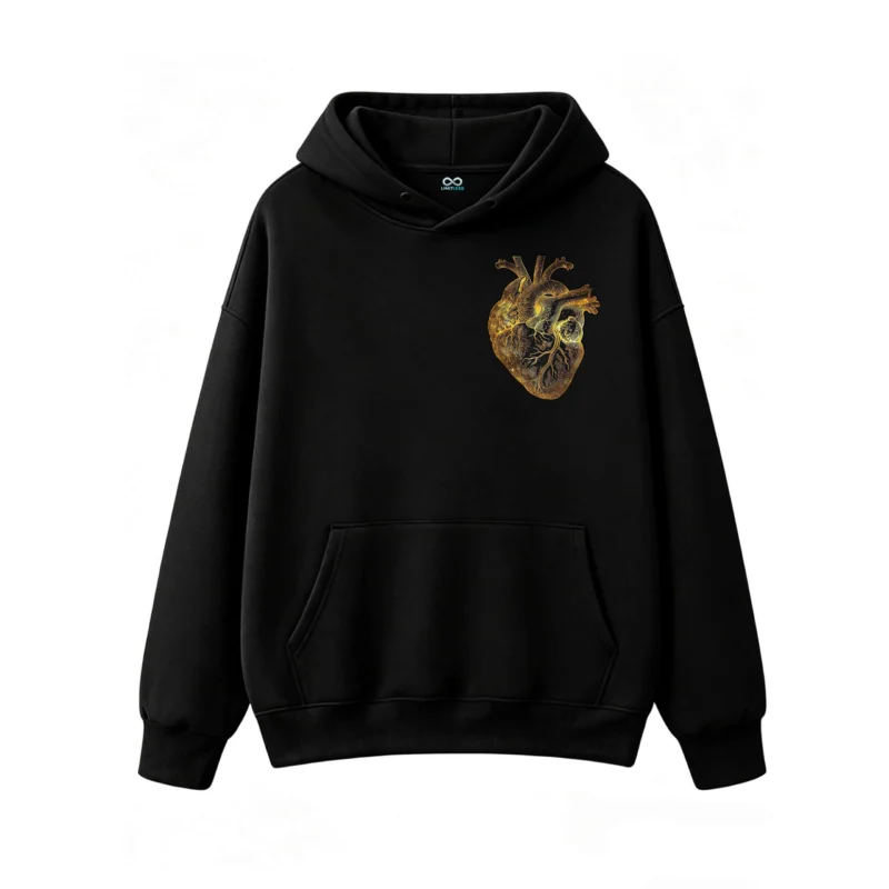 Buzo con Capucha Algodón Estampado Corazón Dorado Arte Galaxia Top