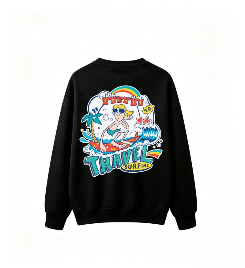 主图_1 Commit To Travel Surfing Back Print Sweatshirt