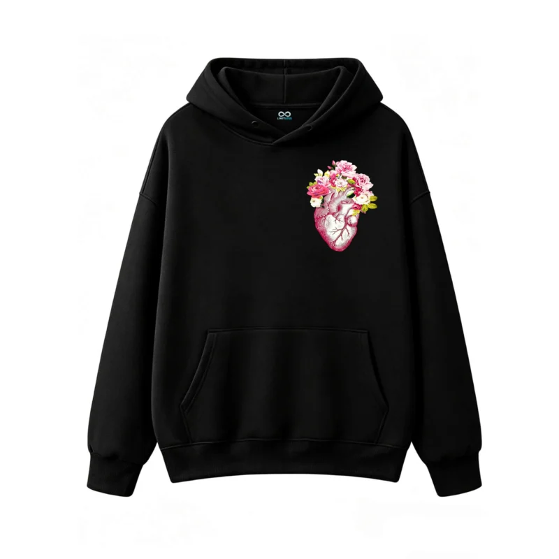 Buzo con Capucha Algodón Estampado Corazón Floral Diseño Vintage Premium