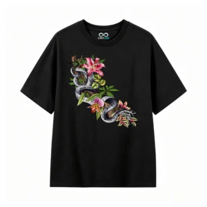 Remera Algodón Estampado Serpiente Flores Diseño Exclusivo