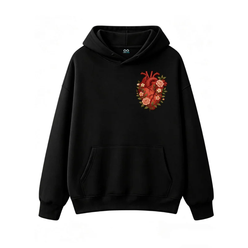 Buzo con Capucha Algodón Estampado Corazón Floral Diseño Artístico