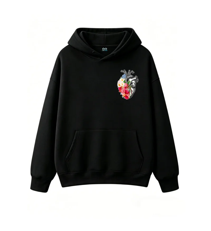 主图_1 Buzo con Capucha Algodón Estampado Corazón Floral Arte Urbano Premium