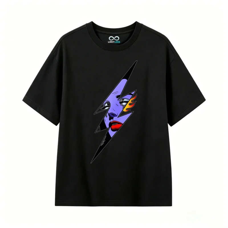 主图_1 Remera Algodón Estampado Rayo Fuego Estilo Urbano Premium