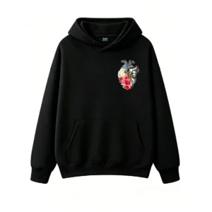 Buzo con Capucha Algodón Estampado Corazón Floral Arte Minimalista