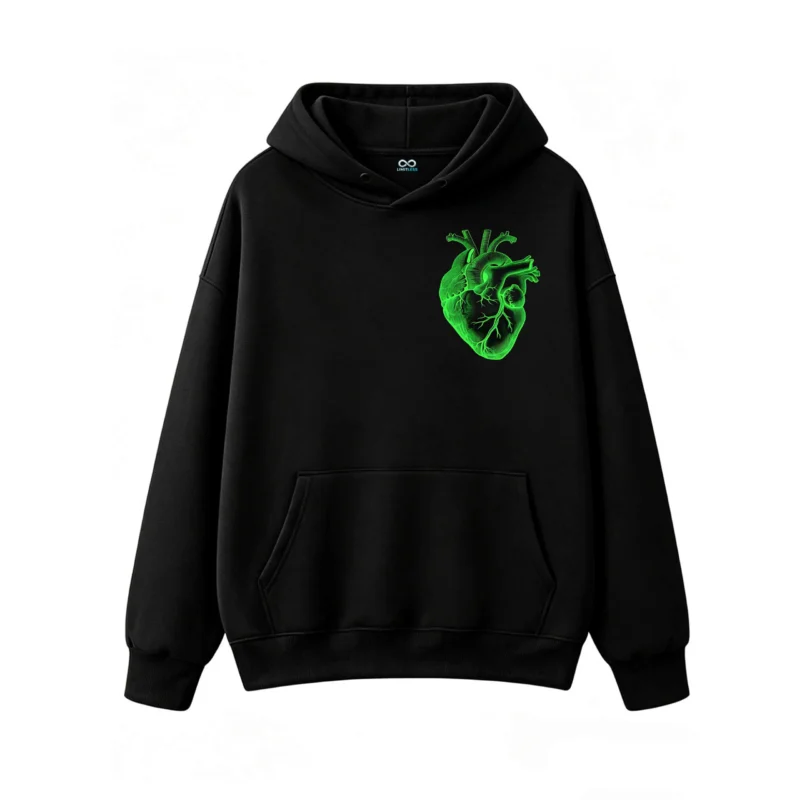 Buzo con Capucha Algodón Estampado Corazón Neón Estilo Urbano Premium